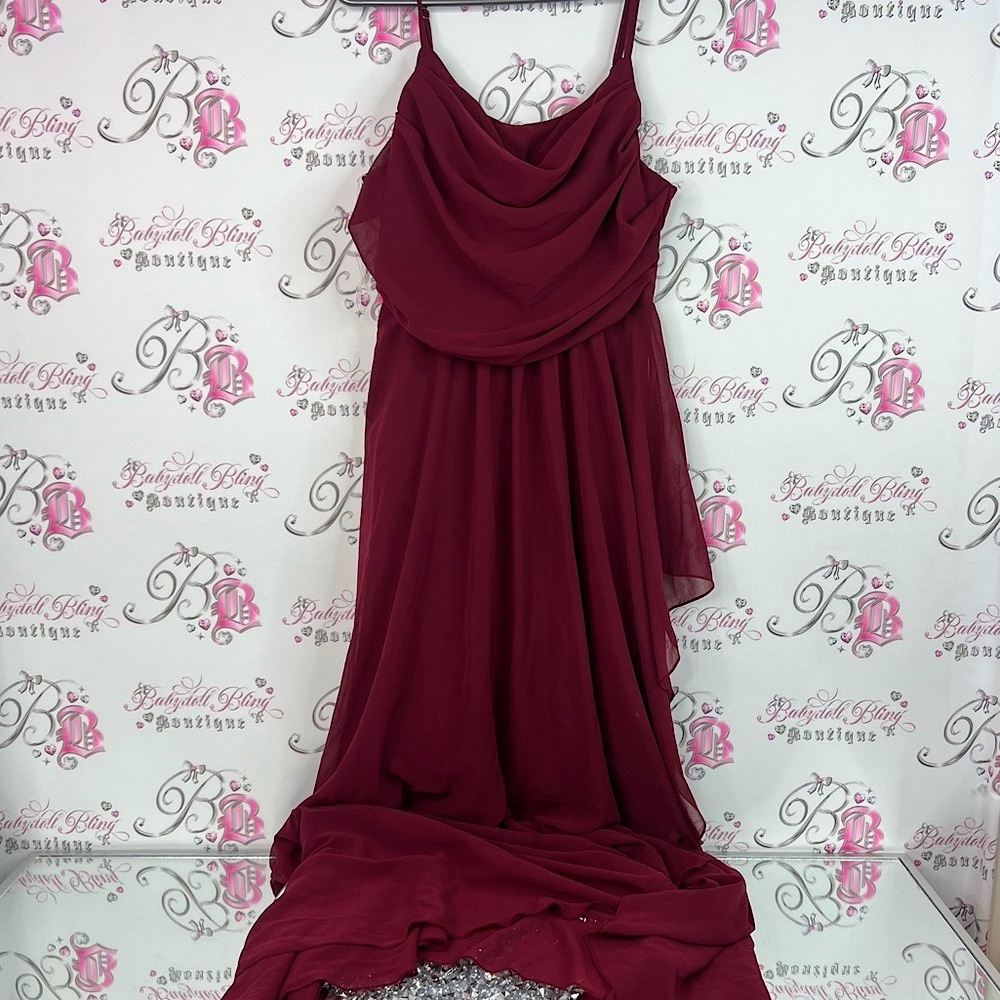 Qq fashion dress ruffle detail wine red Burgundy Evening Gown